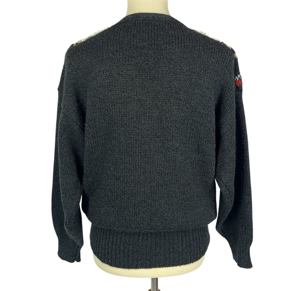 Vintage 80s Carducci Womens Wool Blend Sweater Black Gold Silver Metallic Medium - Picture 4 of 10